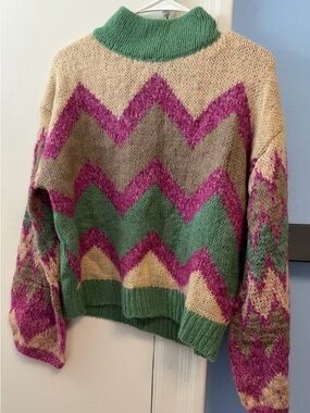 Willow Multicolor Chevron Sweater - Pink, Green, Cream